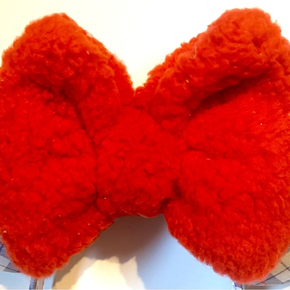 Minnie Ears Argyle Print with Red Hearts and Red Fluffy Bow - Picture 3 of 7